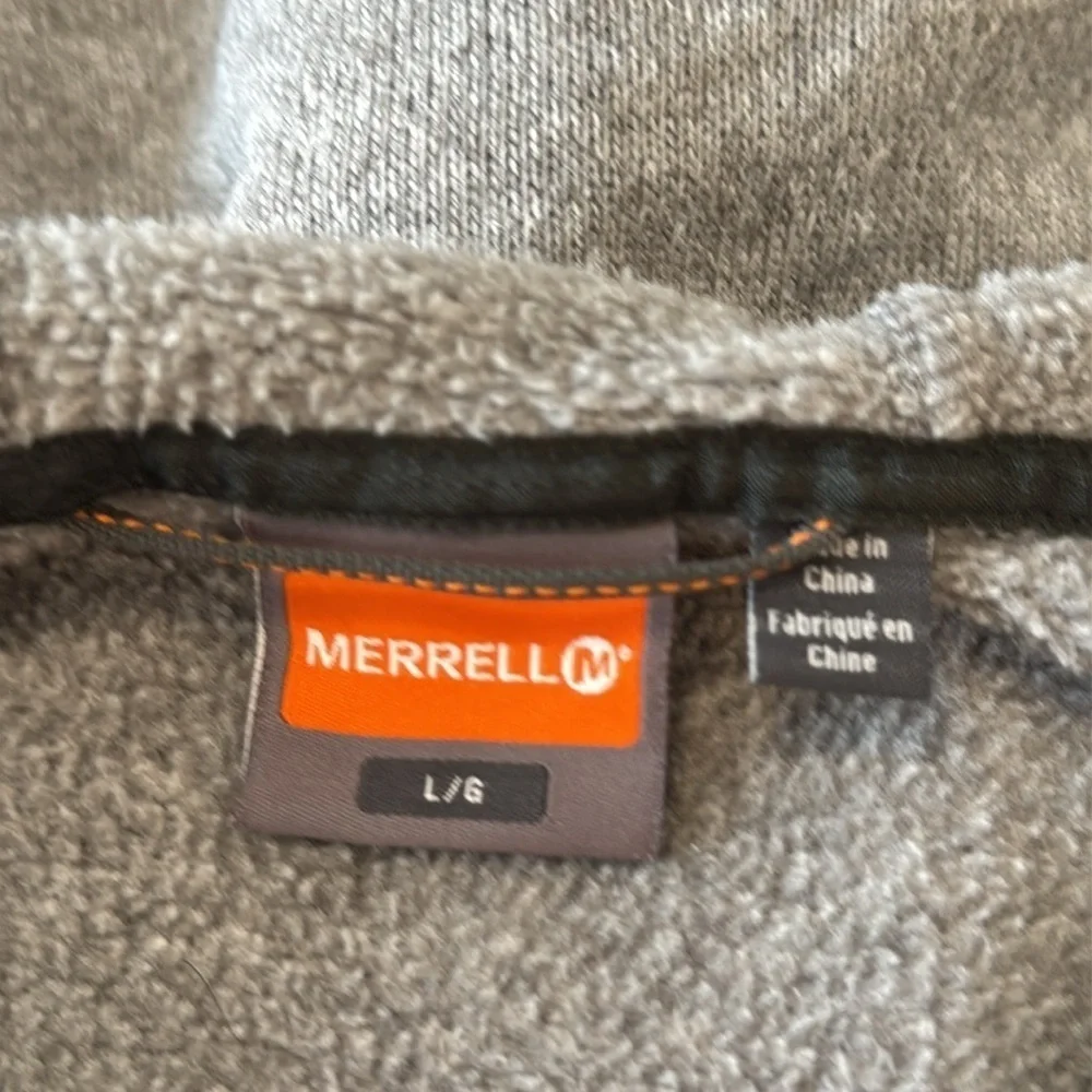 Vintage Men’s Merrell Fleece Hoodie Jacket Gray Size Large Full Zip Pockets